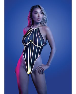Solar Flare Flash Reflective Binding Halter Tie Teddy – Black M/L by Fantasy Lingerie product image