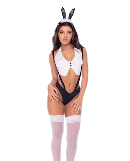 Sexy Bunny 3 pc Set w/Halter Top, Suspender Panty, & Bunny Ear Headband – Black/White Large, XLarge by Mapale product image