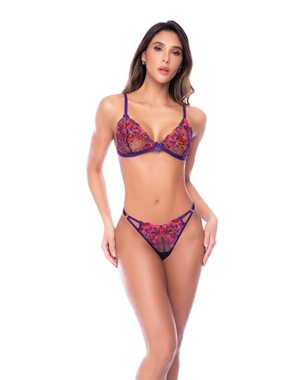 Floral Embroidered Mesh Triangle Bra w/Matching Panty 2 pc Set – Orchid – Fuchsia Large, XLarge by Mapale product image
