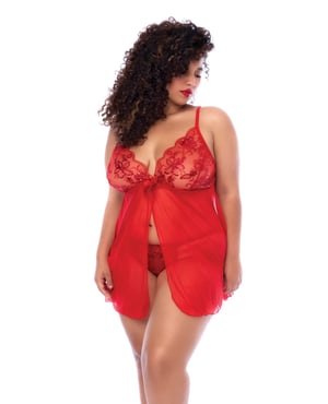 Sequin Embellished Babydoll w/G-String – Red 3X, 4X by Mapale product image