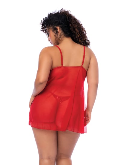 Sequin Embellished Babydoll w/G-String - Red 3X, 4X