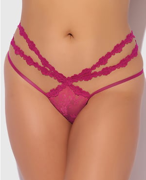 Yvone Lace Strappy Backless Tanga Panty – Pink LG – Pink 1X, 2X by House of Desire product image