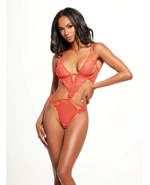 Nadia Lace & Mesh Cutout Teddy – Grenadine Dark – Orange XL by House of Desire product image