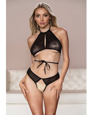 Allure Marley Mesh Peek A Boo Top & Open Panty – Black Small, Medium by Allure product image
