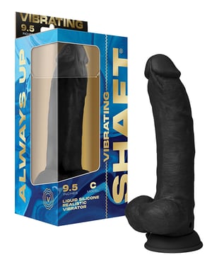 Shaft Flexskin Liquid Silicone 9.5″ Vibrating Curved Dong w/Balls – Pine – Black by Shaft product image