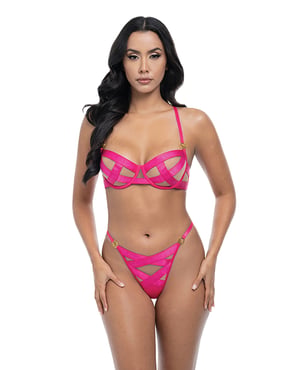 Raelynn Satin Strappy Underwire Bra w/G-String 2 pc Set – Pink Yarrow XL by Oh la la Cheri product image