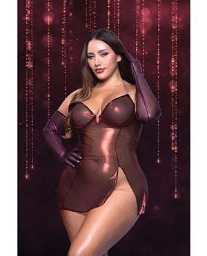 Hollywood Scarlet Shimmer Dress w/Lace Up Back & Gloves – Red 3X, 4X by Fantasy Lingerie product image