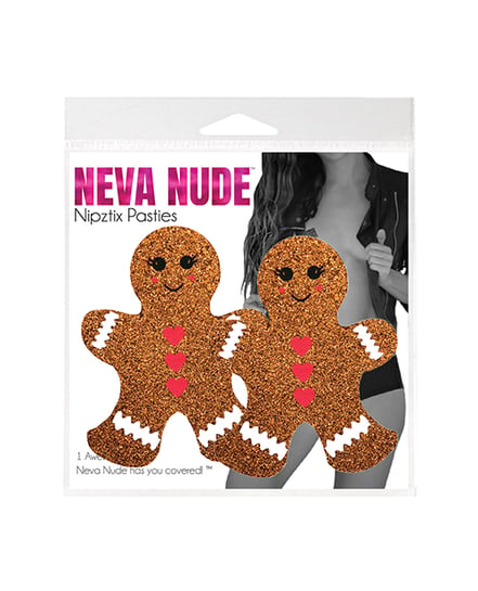 Neva Nude Glitter Gingerbread Man Pasties - Brown O/S