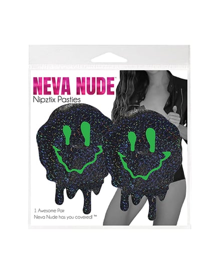 Neva Nude Vortex Iridescent Melty Face Pasties - Neon Green O/S