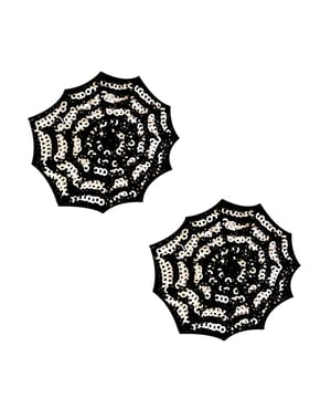 Neva Nude Blacklight Sequin Spiders Web Pasties – Black/White O/S by Neva nude product image