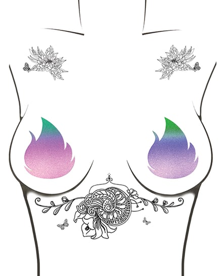 Neva Nude Rainbow Reflective Flirty Flame Pasties - Multicolor O/S