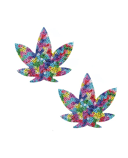 Neva Nude Sequin Mesh Dope AF Weed Leaf Pasties – Multicolor O/S by Neva nude product image