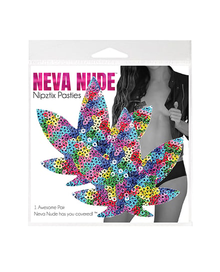 Neva Nude Sequin Mesh Dope AF Weed Leaf Pasties - Multicolor O/S