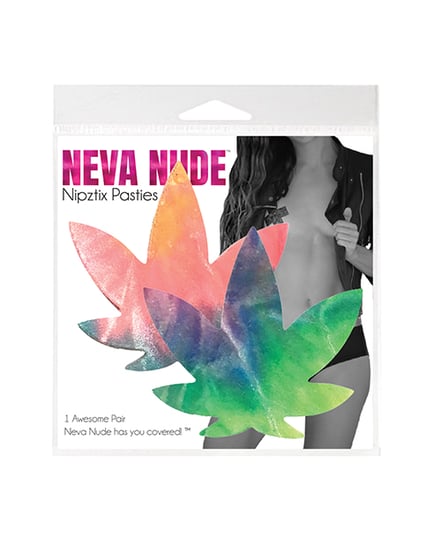 Neva Nude Sherbet Tie Dye Velvet Blacklight Dope AF Weed Leaf Pasties - Rainbow O/S