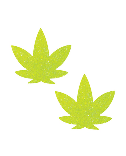 Neva Nude Super Sparkle Blacklight Glitter Weed Leaf Pasties – Lime O/S by Neva nude product image