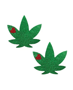 Neva Nude Glorious Glitter Dope AF Weed Leaf Pasties – Green O/S by Neva nude product image