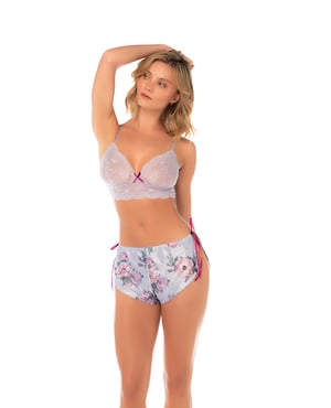 Lace Bralette w/Satin Floral Shorts – Silver Bloom – Grey Large, XLarge by Mapale product image