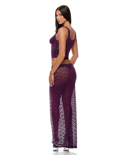 Feel Me Lace Bustier, Panty, & Skirt 3 pc set - Purple SM - Purple Large