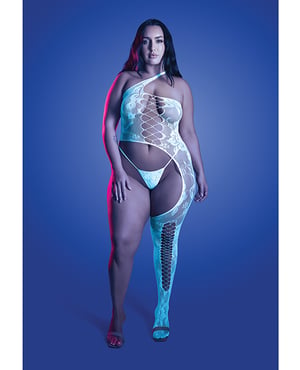 Lights Get Low Floral Knit Bodystocking & Panty – White QN by Fantasy Lingerie product image