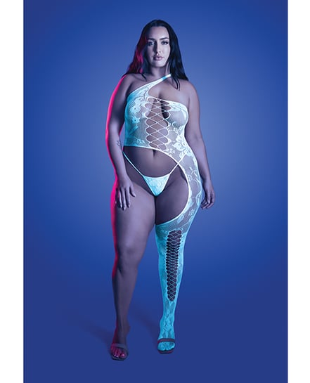 Lights Get Low Floral Knit Bodystocking & Panty – White QN by Fantasy Lingerie product image