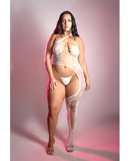 Lights Get Low Floral Knit Bodystocking & Panty - White QN