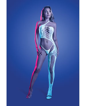 Lights Get Low Floral Knit Bodystocking & Panty – White O/S by Fantasy Lingerie product image