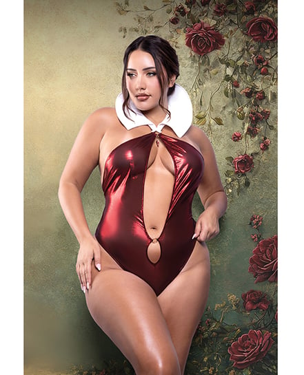 Vamped Vampire Teddy w/Snap Crotch & Coffin Charm Detail – Red 1X, 2X by Fantasy Lingerie product image