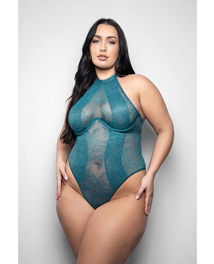 Elusive Kasmira Monowire Lace Teddy – Teal 3X, 4X by Fantasy Lingerie product image