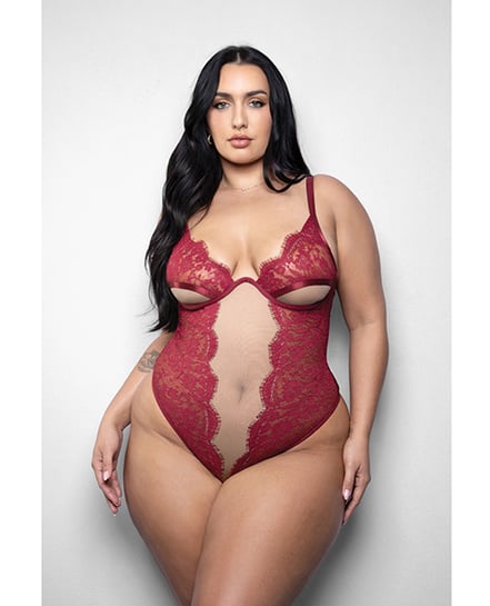 Elusive Anya Lace & Mesh Teddy w/Underwire Cups – Red 3X, 4X by Fantasy Lingerie product image