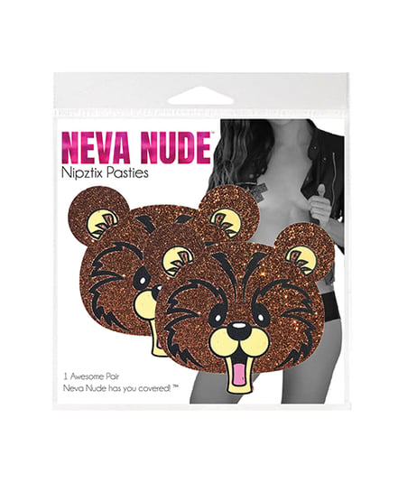 Neva Nude Grizzo Bear Glitter Pasties - Brown O/S