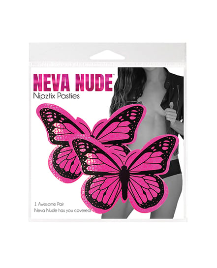 Neva Nude Neon Nights Super Blacklight Holographic Butterfly Pasties - Pink O/S