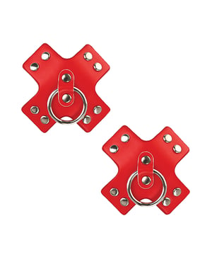 Neva Nude Pierced ‘N Punked Leather Reusable Silicone Pasties – Red O/S by Neva nude product image
