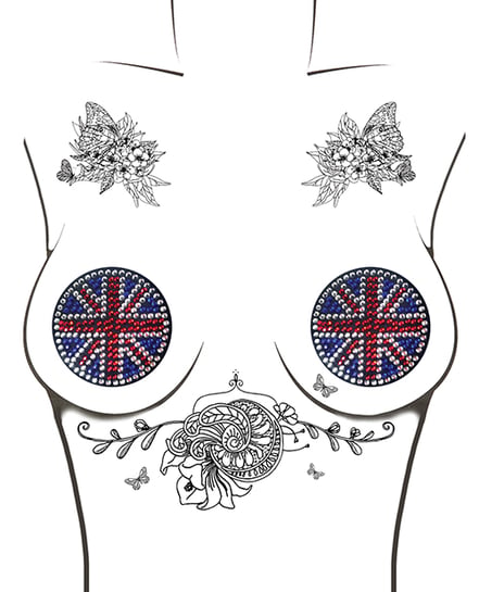 Neva Nude Yeah Bbaby! Black Union Jack Crystal Reusable Silicone Pasties - Multicolor O/S