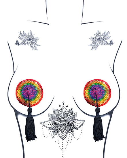 Neva Nude Rainbow Tassel Reusable Silicone Pasties - Multicolor O/S