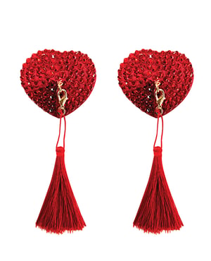 Neva Nude Forever Yours Heart Crystal Tassel Reusable Silicone Pasties – Red O/S by Neva nude product image