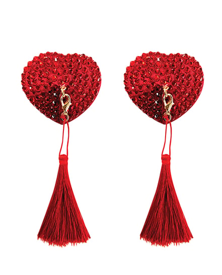 Neva Nude Forever Yours Heart Crystal Tassel Reusable Silicone Pasties – Red O/S by Neva nude product image