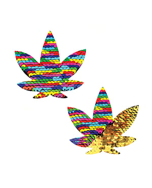 Neva Nude Funfetti Flip Sequin Dope AF Weed Leaf Pasties – Rainbow/Gold O/S by Neva nude product image