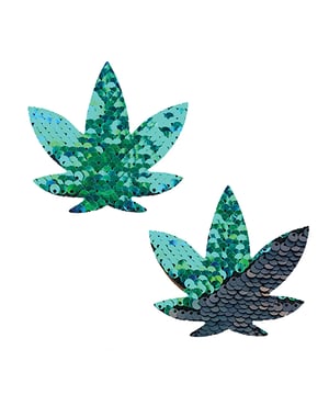 Neva Nude Flip Sequin Dope AF Weed Leaf Pasties – Green/Black O/S by Neva nude product image