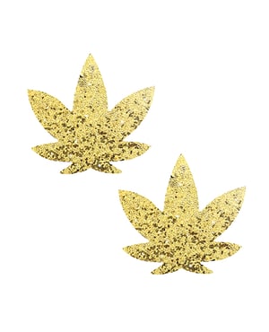 Neva Nude Super Sparkle Glitter Dope AF Weed Leaf Pasties – Gold O/S by Neva nude product image