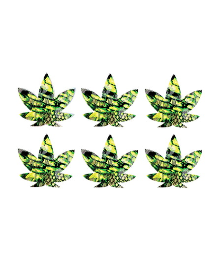 Neva Nude UV Weed Leaf Small Body Stickers Pack of 6 – Green/Black O/S by Neva nude product image