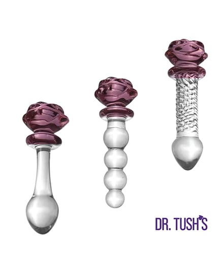 Dr. Tush's Sacred Glass Rose Collection Anal Plug Set - Glass