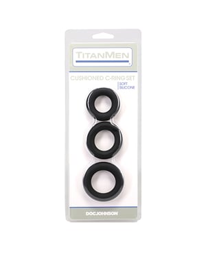 TitanMen Cushioned C-Ring 3 pc Silicone Set – Black by Titanmen product image
