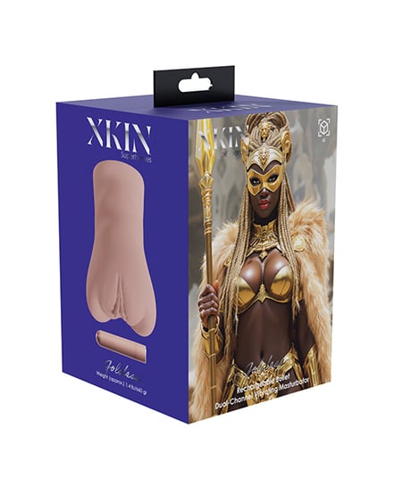 Shots Xkin Superhero Goldess Dual Channel Masturbator w/Rechargeable Bullet – Brown by Shots product image