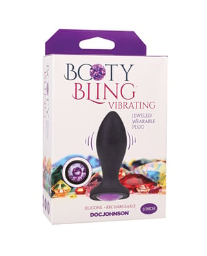 Booty Bling Jeweled Wearable 3″ Vibrating Silicone Plug – Black/Purple by Doc Johnson product image