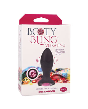 Booty Bling Jeweled Wearable 3″ Vibrating Silicone Plug – Black/Pink by Doc Johnson product image