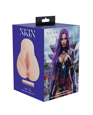 Shots Xkin Superhero Amethyst Dual Channel Masturbator w/Rechargeable Bullet – Tan by Shots product image