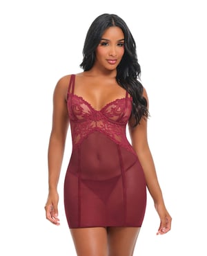Marisol Unlined Underwire Lace & Mesh Babydoll – Zinfandel – Burgundy Small, Medium by Oh la la Cheri product image