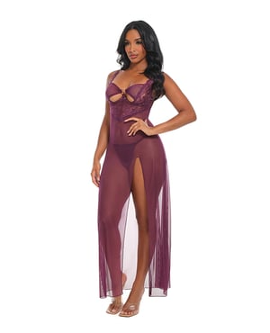 Antonella Lace Unlined Underwire Gown w/O-Ring Details – Burgundy SM – Burgundy XL by Oh la la Cheri product image