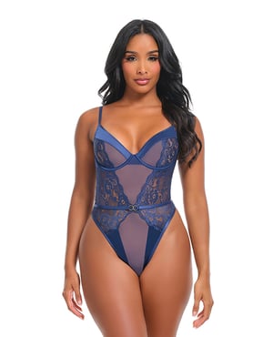Doreen Lace & Mesh Unlined Underwire Teddy w/Double Ring Detail – Navy Small, Medium by Oh la la Cheri product image