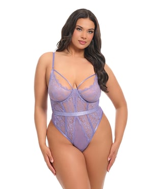 Martina Laced & Mesh Unlined Underwire Teddy w/Strap Detail – Purple Haze – Lavender 1X, 2X by Oh la la Cheri product image